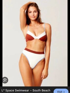 l*space White, Rust & Light Blue Colorblock High-Waist Bikini